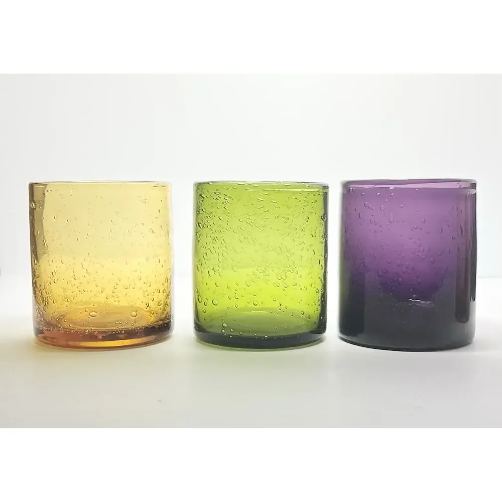 Artland “Iris” 6 Colorful Blown Old Fashioned Tumbler Drinking Glasses 4” 16oz